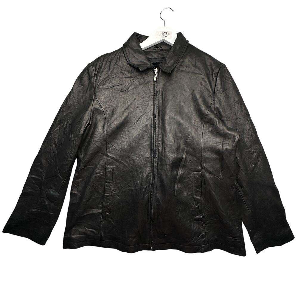 Sea Dream Genuine Leather Bomber Biker Faux Fur Liner Jacket Mens Large Black